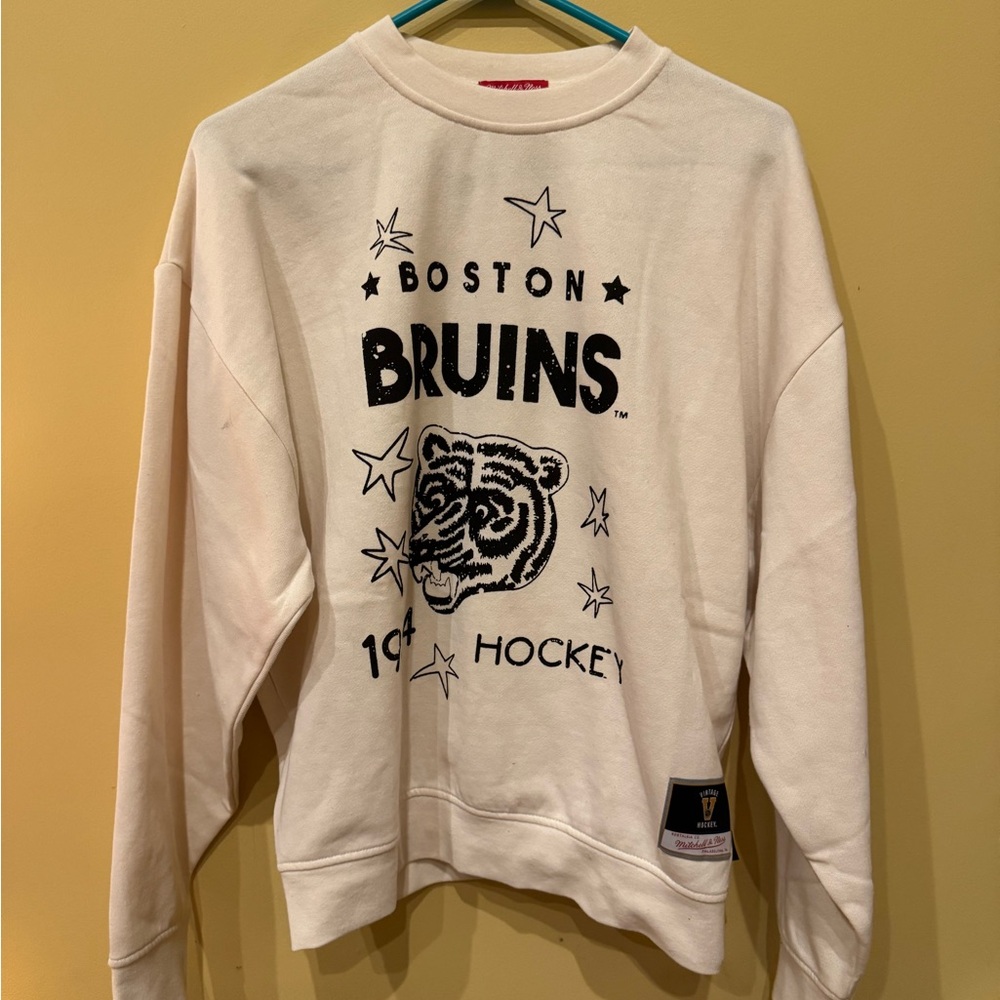 Mitchell & Ness Boston Bruins Cream Crewneck Sweater